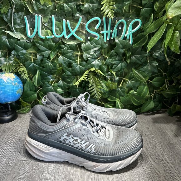 Hoka One One Mens Bondi 7 1110518 WDDS Gray Running Shoes Sneakers Size 9.5